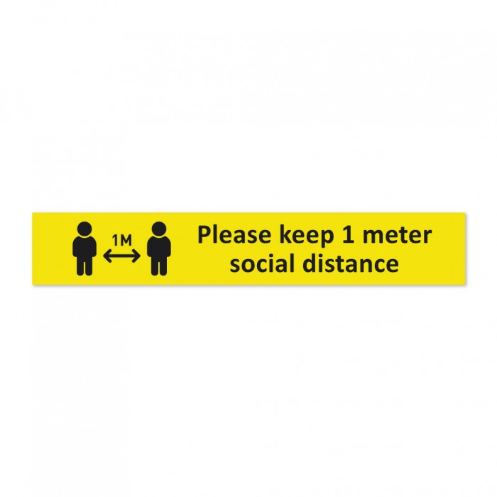 Covid-19 Floor Sticker Please keep 1 meter social distance 30x5cm Yellow 3pcs